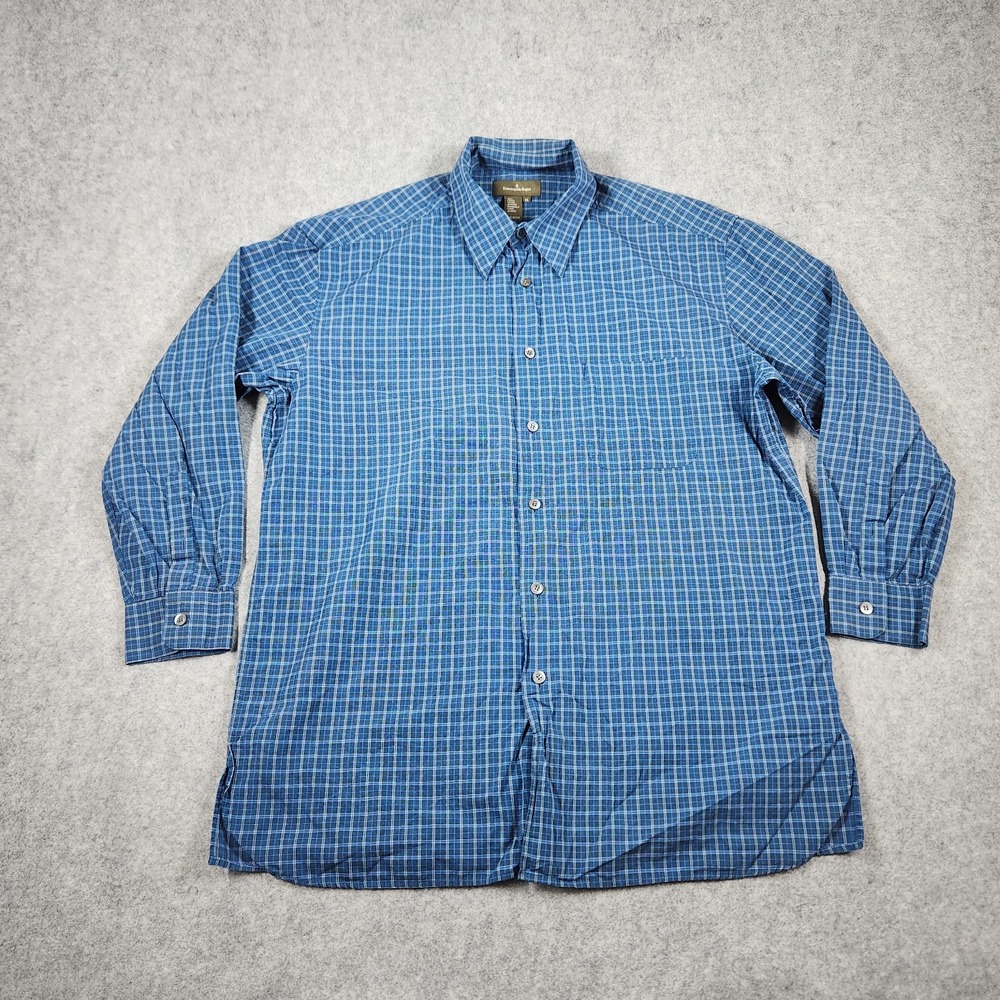 Ermenegildo Zegna Shirt Mens XL Blue Plaid Cotton Button Up Dress Work Beach